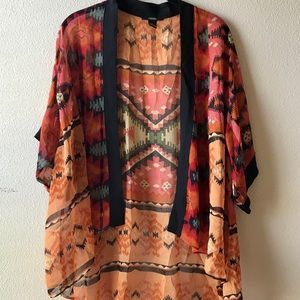 Printed Kimono (Rd/Org/Blk)